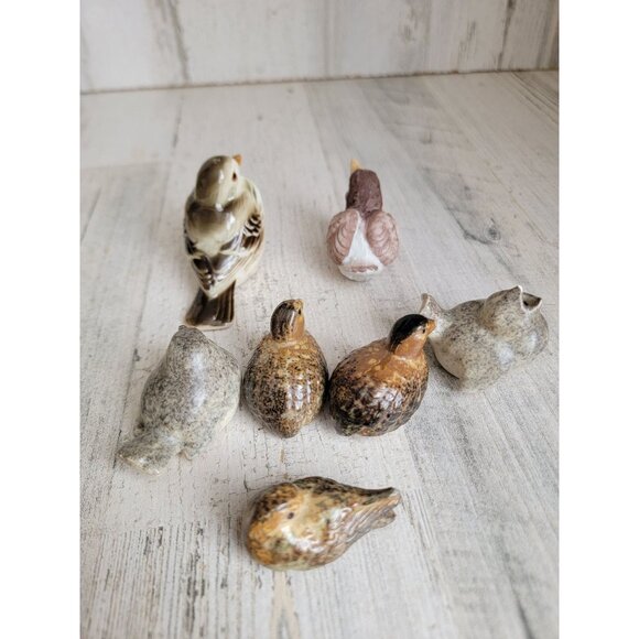 Bird mini‎ ceramic brown figure animal Robin xmas set decor - Picture 4 of 5